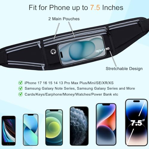 Slim Running Belt with Water Bottle Holder for Women Men, Black - color: 06-Jet Black