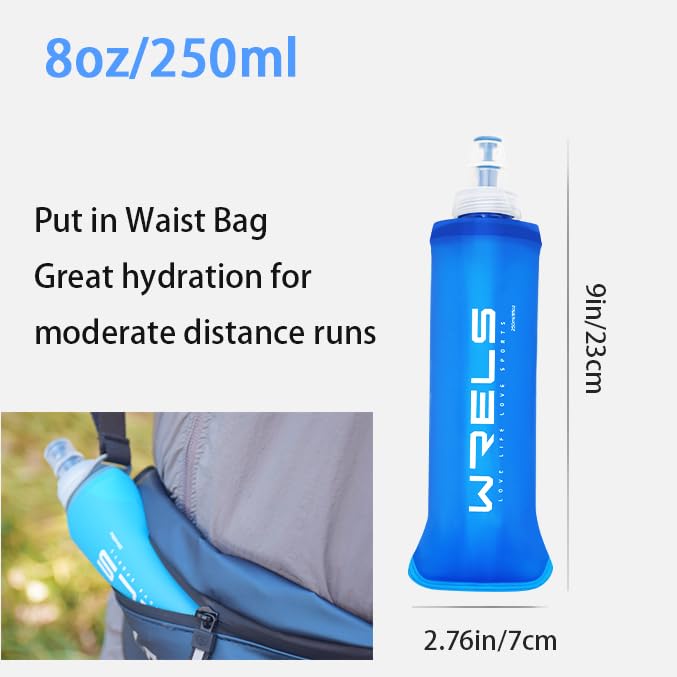 WRELS Soft Running Water Flask Soft Flasks Collapsible Soft Water Bottles Small BPA-Free for Sports Hiking Hydration Pack 5oz/8oz/17oz(BLUE,8oz) - color: Blue, style: 250ml/8oz