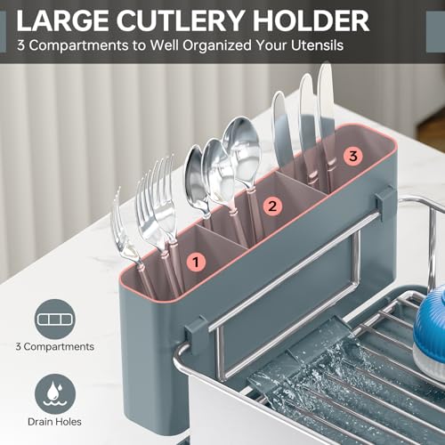 Urackify Dish Drying Rack - Stainless Steel Dish Rack for Kitchen Counter - color: Pale Blue