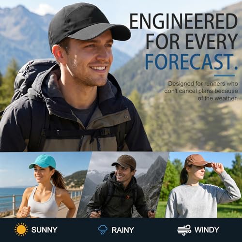 Waterproof Baseball Cap Running Hat Mens Womens Rain Hat Quick Dry Golf Hat with Sweatband Outdoor Breathable Sports Cap - color: Black