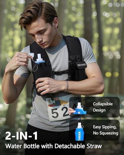 Running Hydration Vest for Women Men,Lightweight Breathable Hydration Pack with 500ml Soft Flask, Adjustable Chest Straps Reflective Backpack for Trail Running Marathon Race Jogging Cycling