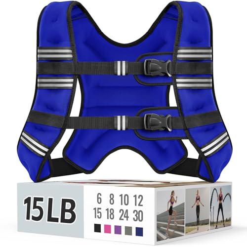Zeerun Weighted Vest, 6/8/10/12/15/18/20/24/30LB for Men Women - color: Blue, size: 15 Lb