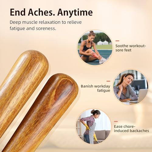 Back Pain Relief Massage Stick, Golden Nanmu Wood Massager to Pound Back- for Muscle Tightness, Fascia Release, Gua Sha, Deep Tissue Sculpting Roller