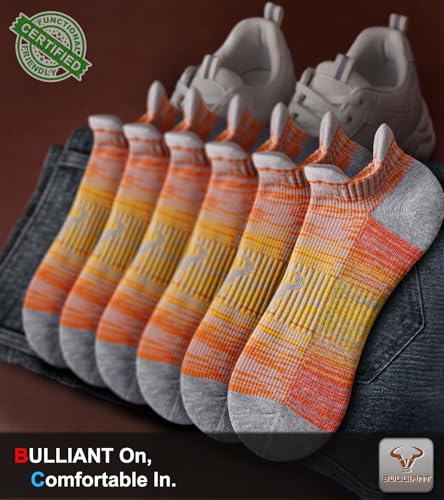 BULLIANT Men Cushioned Compression Nylon Ankle Running Socks No Show 6Pack - color: 6pairs-gray Heather 8914, size: 10-12