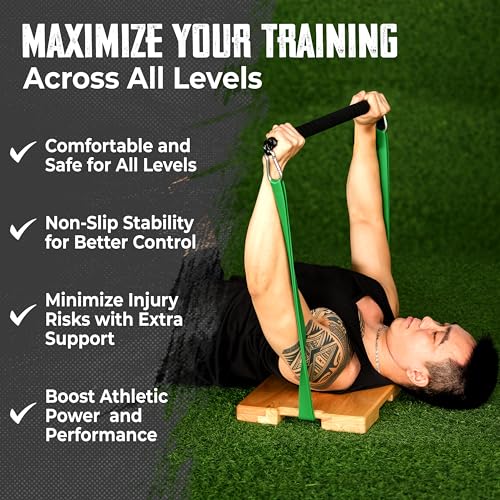 (Patent: D1088151) Wood Fitness Board, Exercise Platform or Wooden Exercise Board for Resistance Band Exercises, Resistance Band Workout, Stretching, Strength, Flexibility and Balance for Body HomeGym