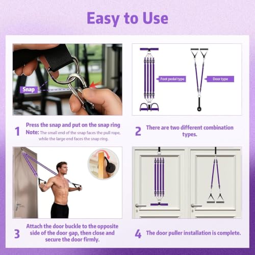 Pedal Resistance Band with Handle, Aturien Adjustable Powerful 4-Tube Elastic Bands for Exercise, Multifunctional Foot Pedal Puller, Home Workout Equipment for Legs Arms Abs