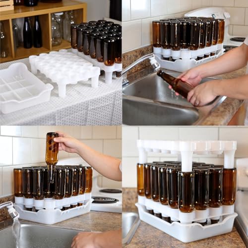 FASTFERMENT - 24-Bottle Drying Rack & Tray| Bottle Drying Tree Alternative | Dry & Store Your Wine or Bomber/Belgian Bottles | 2-Stackable Racks, 1 Tray | Dishwasher Safe | Home Brewing Supplies