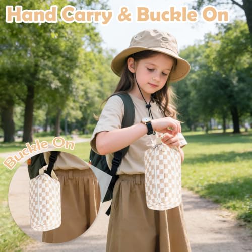 Fammart Freezable Snack Bag with Removable Ice Packs, Small Insulated Lunch Bag Mini Cooler, Leakproof Reusable Snack Lunch Box with Buckle Handle for Work, Travel, Office - Checkered Khaki - color: with Ice Packs - Checkered Khaki