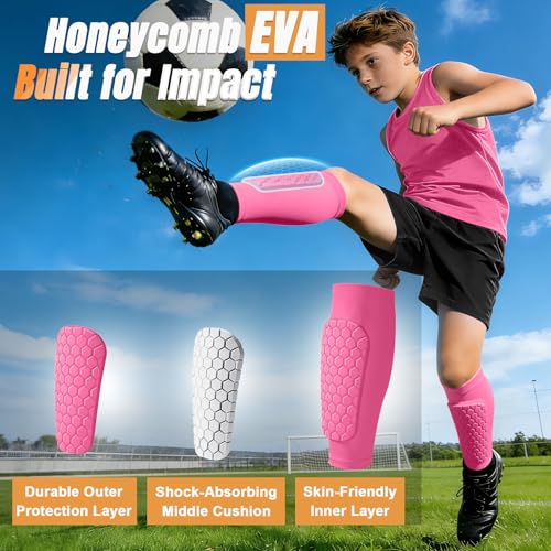 XZQTIVE Soccer Shin Guards Shin Defender for Kids Youth Adult, Ski Shin Guard Calf Compression Sleeve with Honeycomb Shin Pads - color: light pink, size: X-Large