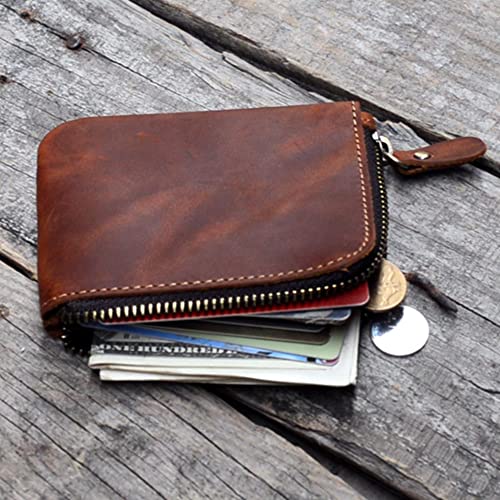 JJNUSA Genuine Leather Zipper Coin Purse Wallet With Key Car Smart Holder, Change Purse, Coin Pouch Holder For Men (Brown) - color: Brown