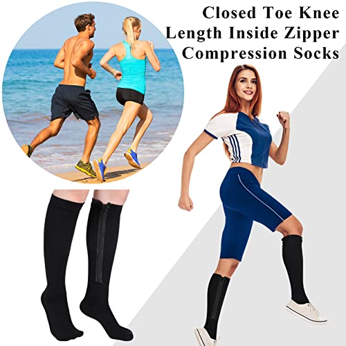 Tarpop 4 Pair Zipper Compression Socks for Women Men - color: Black, size: XXL