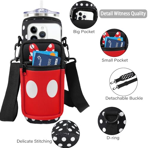 Water Bottle Carrier Bag 25oz/32oz Water Bottle Pouch Holder Adjustable Shoulder Strap Neoprene Water Bottle Sling Bag with Phone Pocket Insulated Tumbler Accessories for Walking - color: Black Red