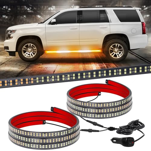 XRIDONSEN 2PCS 60 inch Running Board Lights Amber White Strobe Light Strip - color: Amber/White