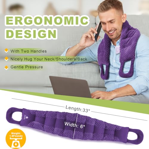 UNCN Long Heating Pad for Neck and Shoulders Back 33 x 5.9in Microwavable Large Moist Heat Pack Warm Hot Compress Neck Wrap Weighted Bag Massage Reusable Herbal Nature Calming Portable - color: Dark Purple