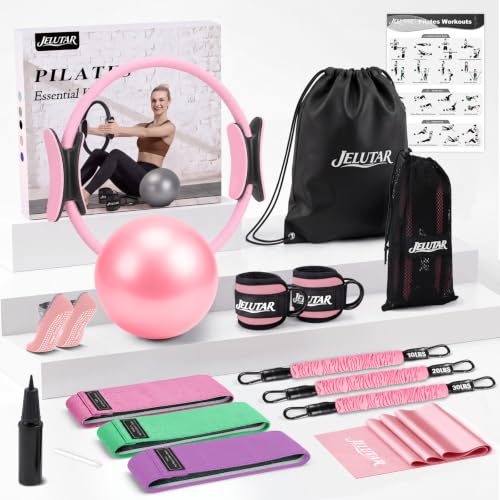 JELUTAR Pilates Kit for Women Home Workout, Pilates Equipment Set - color: Pink