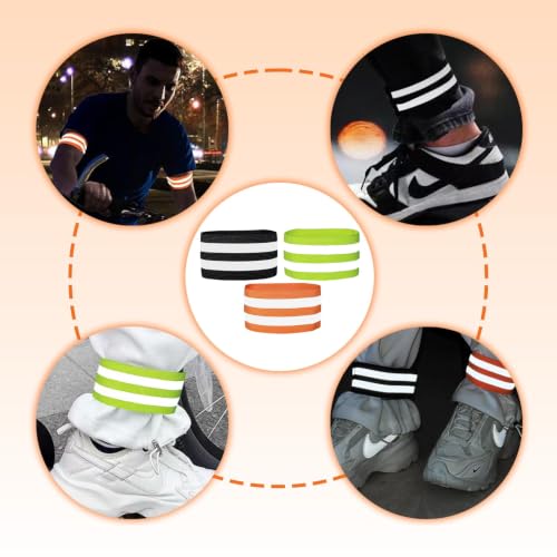 3 Pairs Reflective Bands for Walking at Night, High Visibility Safety Reflector Arm/Wrist/Ankle Straps for Runners, Cyclists, Night Running, Jogging & Outdoor Work (Black, Green, Orange)