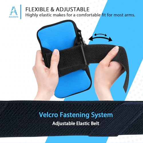 Sports Armband, Running Gym Universal Smartphone Arm Bag with Earphone Hole Multifunctional Pockets foriPhone 15, 14, 13, 12, 11 Pro Max, Xs, Xr, X, 8 Plus, SE, Galaxy S22 Ultra and More - color: Blue