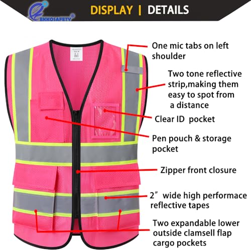 Hi Vis Reflective Safety Vest for Men Women,EK175,Hot Pink,L - color: Pink, size: Large