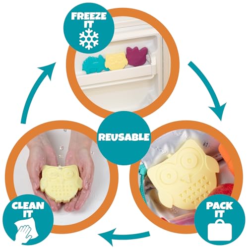 Kids Hard Ice Packs 3 Pack, Slim Reusable Freezer Packs for Lunch Boxes - color: Owl