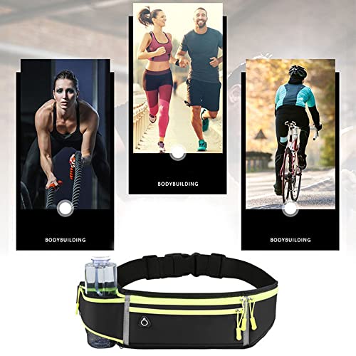Running Belt, Hydration Waist Pack with Water Bottle Holder and Headphone Port for Men Women Waist Pouch Fanny Bag Reflective (Black)