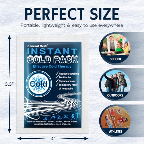 General Medi Instant Ice Cold Pack (4”x 5.5”) – 25 Packs Disposable Cold Therapy Ice Packs for Pain Relief, Swelling, Inflammation, Sprains, Toothache – for Athletes & Outdoor Activities - size: 25 Count (Pack of 1)