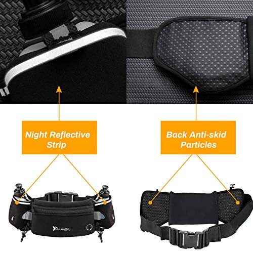 Number-one Running Belt with Water Bottles(2 x 175ML), Hydration Belt Waterproof Waist Pack Bag Fits iPhones Adjustable Sports Waist Pouch for Marathon Running Hiking Cycling - color: Black
