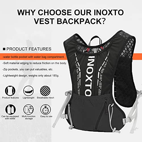 INOXTO Running Hydration Vest Backpack,Lightweight Insulated Pack with 1.5L Water Bladder Bag Daypack for Trail Hiking Running Cycling Race Marathon for Women Men - color: Dark black stripe