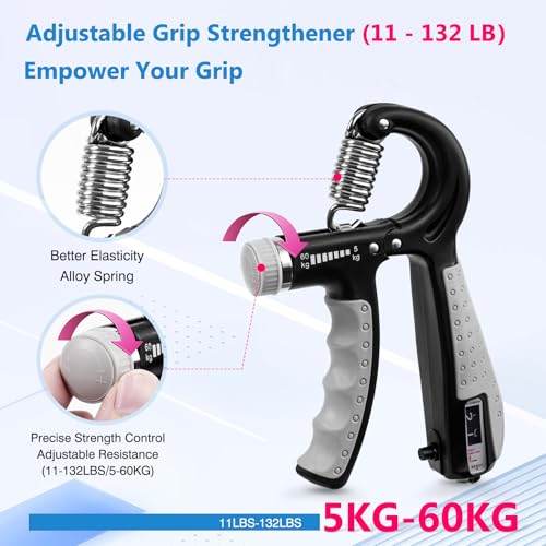 CYFIE Grip Strength Trainer Kit Adjustable 10-132Lbs Hand Exerciser Counter - color: Black
