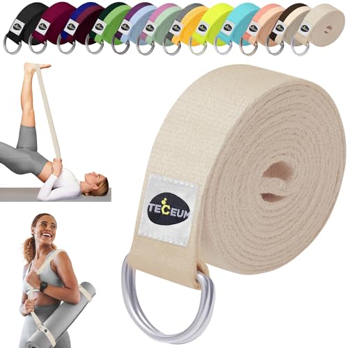 TECEUM 2 IN 1 Yoga & Mat Strap for Stretching – Cotton – 6/8/10 ft - color: Beige, size: 6 ft