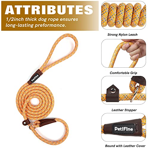 PetiFine Slip Lead Dog Leash Reflective, 6FT x 3/8" Heavy Duty Slip Leash - color: Orange, size: 3/8" x 6 FT