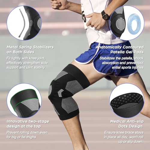 NEENCA Upgraded Thin Knee Brace for Women/Men, Compression Knee Support with Gel Pad & Spring Stabilizers. Knee Sleeve for Meniscus Tear, ACL, PCL, Arthritis, Joint Pain Relief, Runner, Workout, Sport - size: Medium