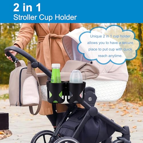 Accmor Stroller Cup Holder, Universal Cup Holder for Walker Wheelchair Bike Scooter, 360° Rotatable Stroller Cup Holder Attachment Walker Wheelchair Accessory - color: Double Cup Holder-Black