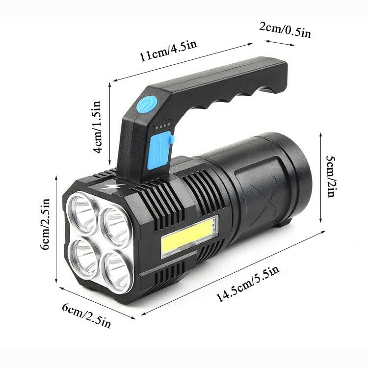 Wrrozz LED Flashlight Rechargeable Spotlight with Handle & Side Spot Light - size: B