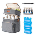 Breastmilk Cooler Bag with Ice Pack Fits 6 Baby Bottles Up to 9 Ounce, Double Deck Leak-Proof Baby Bottles Bag with Shoulder Strap for Nursing & Working Mom, - color: Grey with pocket