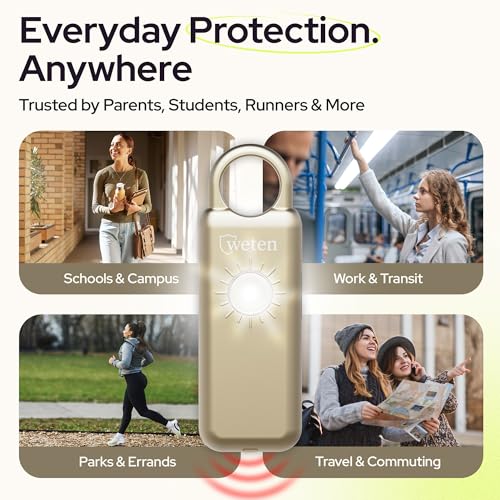 Personal Safety Alarm Keychain for Women, 130dB, LED Light, Gold Satin - color: Gold Satin