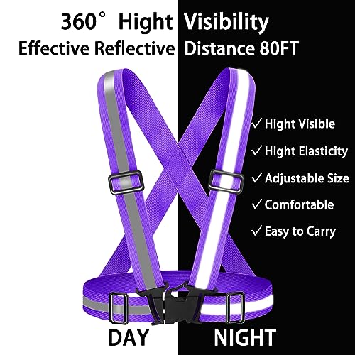 Reflective Vest Running Gear High Visibility Safety Vest Strap for Night - color: Purple