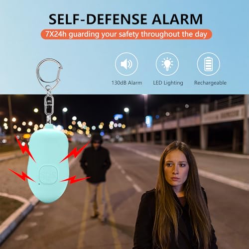 Rechargeable Personal Alarm, 130dB SOS Safety Alarm,LED Light, Security Siren Keychain for Women and Elderly,Security Siren Keychain ,Self Defense Alarm (Blue) - color: Blue