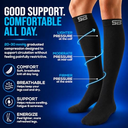 SB SOX Compression Socks for Men & Women (20-30mmHg) - color: Solid Black, size: Small