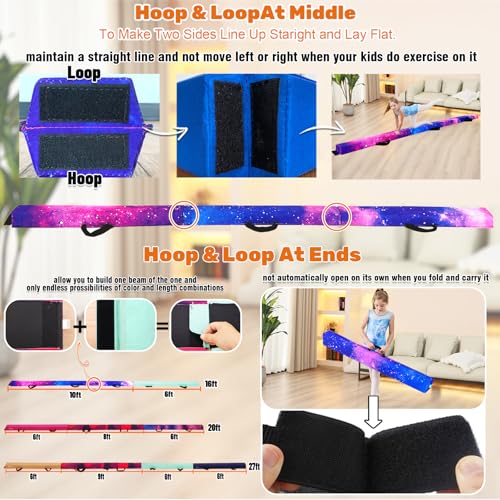 Marfula 6 FT / 8 FT / 9 FT Folding Gymnastics Beam Foam Balance Floor Beam - color: Magic Star, size: 8 Ft