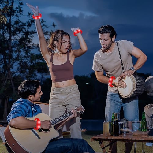 12 Pcs LED Glow Bracelets Sound Activated Flashing Light Up Bracelet for New Years Eve Glow in the Dark Party Supplies Christmas Party Favors Birthday Gift Carnival Concerts Night Events - color: Red