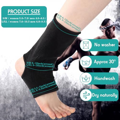 Geyoga 2 Pairs Muay Thai Ankle Support Compression, M - color: Black, size: M