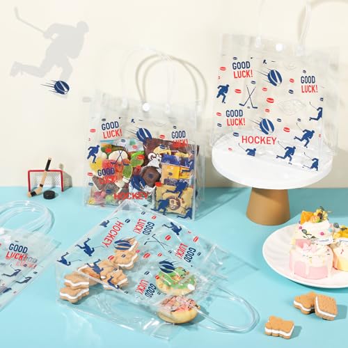 Aliceset 12 Pcs Transparent Hockey Gift Bags with Handles Bulk - style: Hockey