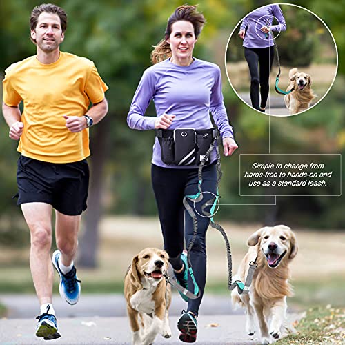 SHINE HAI Retractable Hands Free Dog Leash with Dual Bungees for 2 Dogs, Adjustable Waist Belt Fanny Pack, Reflective Stitching Leash for Running Walking Hiking Jogging Biking Black - color: Blue/Black
