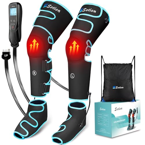 Sotion Leg Massager with Heat and Compression for Circulation & Recovery, Upgraded Foot Calf Thigh Sequential Massager Device with Handheld Controller, 4 Modes 4 Intensities, Help for Leg Pain Relief