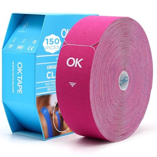 OK TAPE Kinesiology Tape 150 PCS Precut Elastic Strips Bulk 2inx10in/PCS - color: Pink, size: 150 PCS