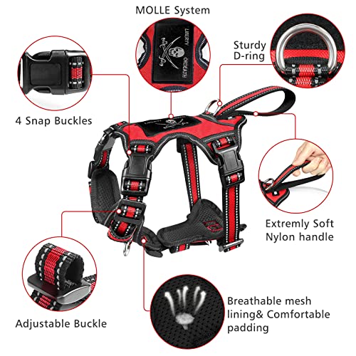 WINSEE Pet Harness Collar and Leash Set, All-in-one Reflective Dog Harness No Pull with Adjustable Buckles for Puppies, Small, Medium, Large, and Extra-Large Dogs (Large, Red) - color: Red, size: Large