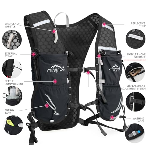 IX INOXTO Running Hydration Vest for Women Men with 500ML Soft Flask - color: black with 500ml