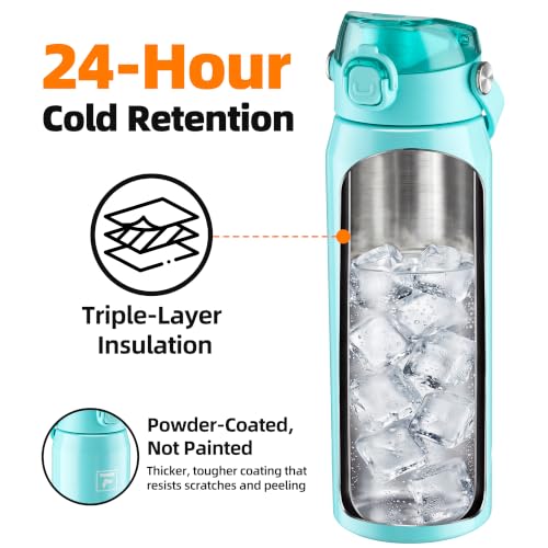 Fanhaw 24oz Stainless Steel Water Bottle with 2-in-1 Lid, Tif Blue - color: Tif Blue