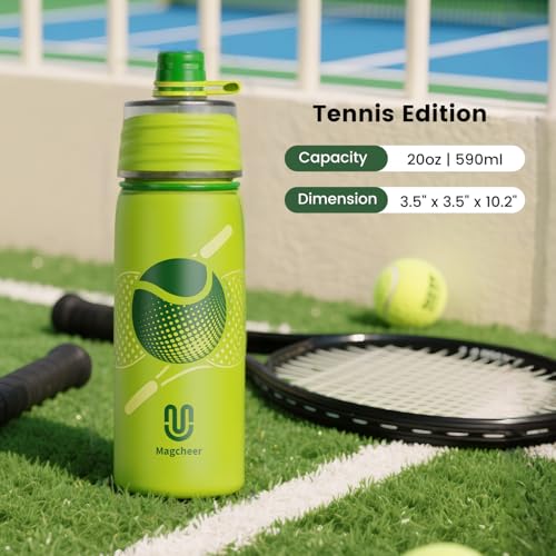 Tennis Water Bottle - 20oz Insulated Misting Water Bottles Stainless Steel 3D Textured - Tennis Accessories Gift for Kids - color: Tennis