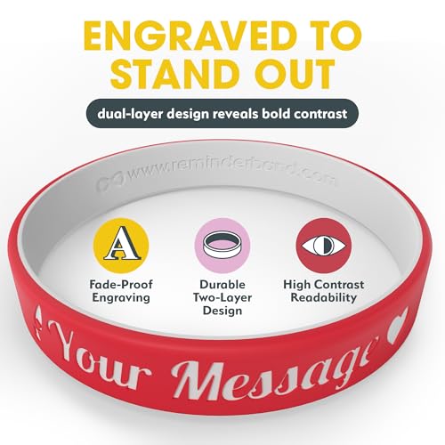 Reminderband Luxe Custom Silicone Wristbands Rubber Bracelets Bulk 1-300 - color: Candy Apple Red, size: Large